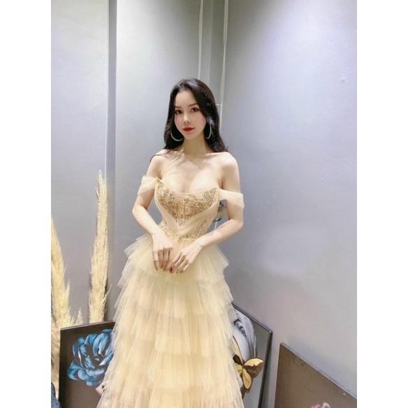 Đầm maxi ivy fashion xếp tầng trễ vai lưới kết đá pha lê - size S/M/L - MS237V đi biển dự tiệc dạo phố bigsize gợi cảm s