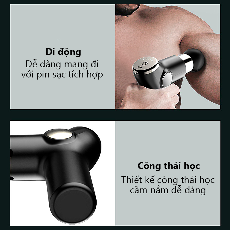 Máy massage cầm tay Rhino MG202 - 6 cấp độ, 4 đầu tiện dụng, pin sạc type C, hỗ trợ mát xa tại nhà, giảm đau, nhức mỏi cơ, cứng khớp