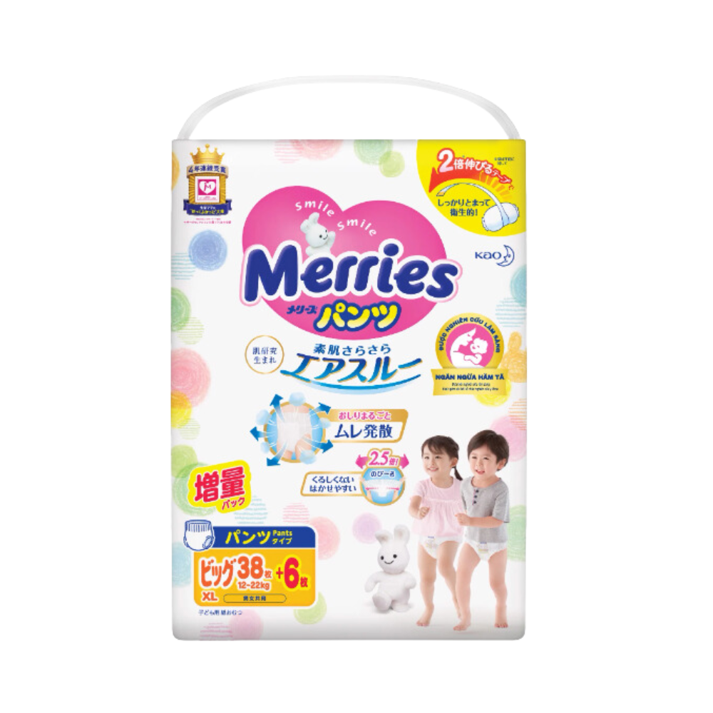 [Qùa tặng không bán] Bỉm - Tã quần Merries size XL 38 miếng cộng 6 miếng (cho bé 12 - 22kg)