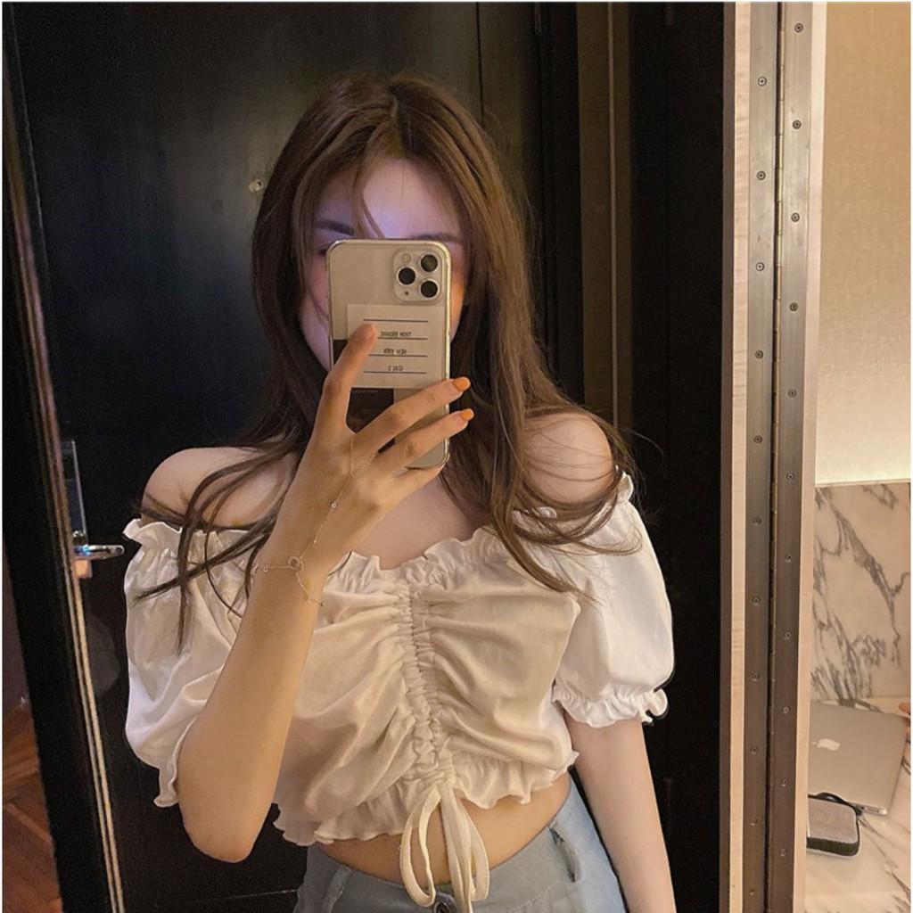 Áo trễ vai croptop rút ngực ulzzang phong cách Hàn Quốc  Áo hở vai rúm ngực ulzzang C48 - Maoshop