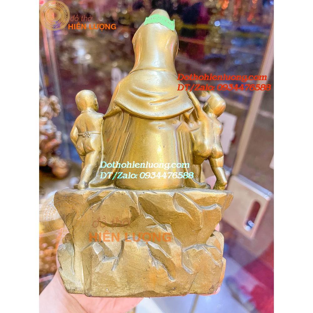 Tượng Phật Bà Quan Âm Cùng 05 Đứa Trẻ Ngũ Phúc Bằng Đồng Vàng Nguyên Chất Cao 18cm, Nặng 1,3kg