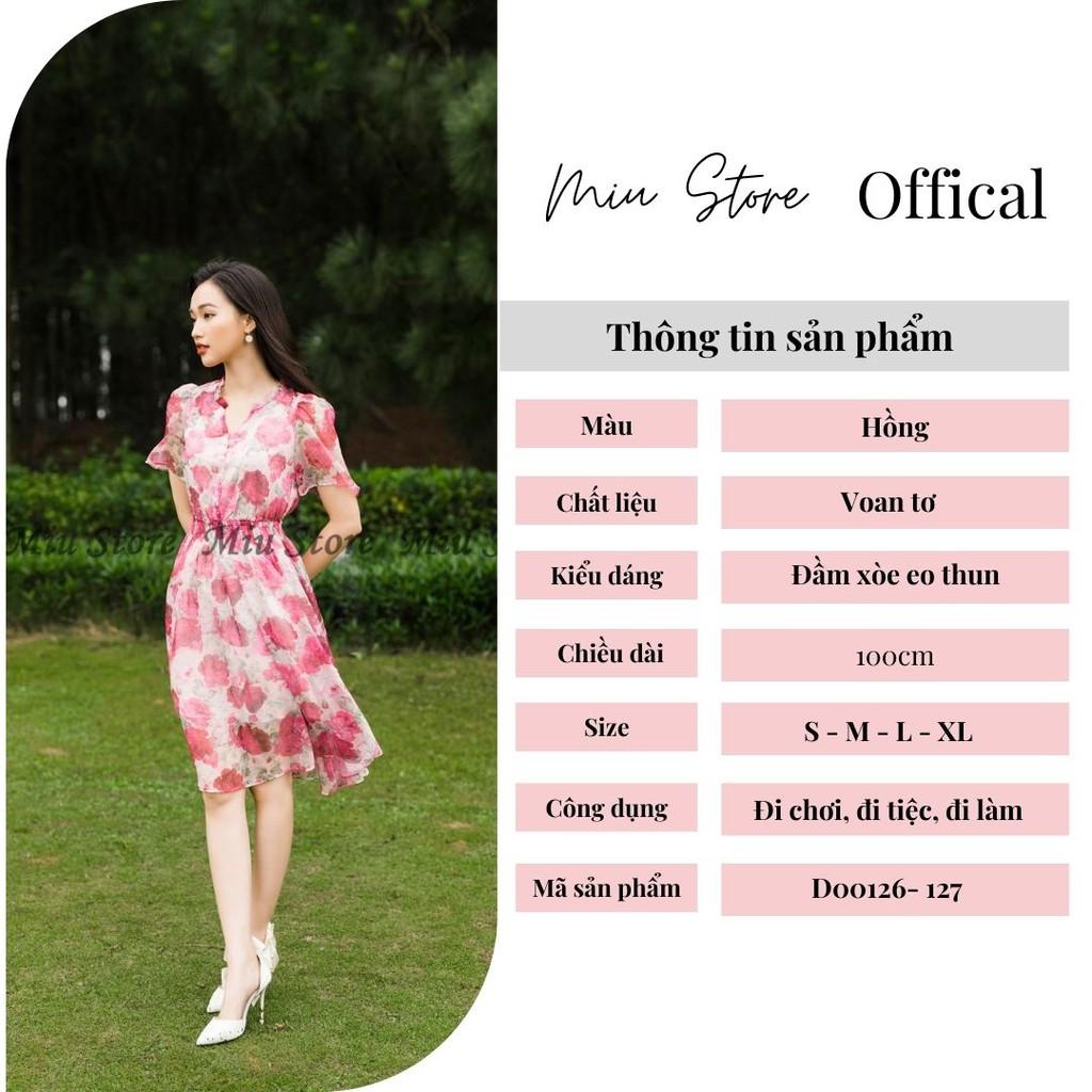 Đầm hoa hồng eo thun ngắn tay dáng xòe A D00127