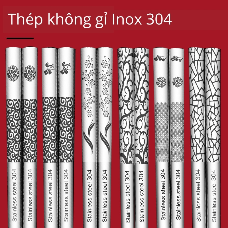 Đũa Vuông Inox 304 Chống Trượt Soika - Hộp 10 Đôi 