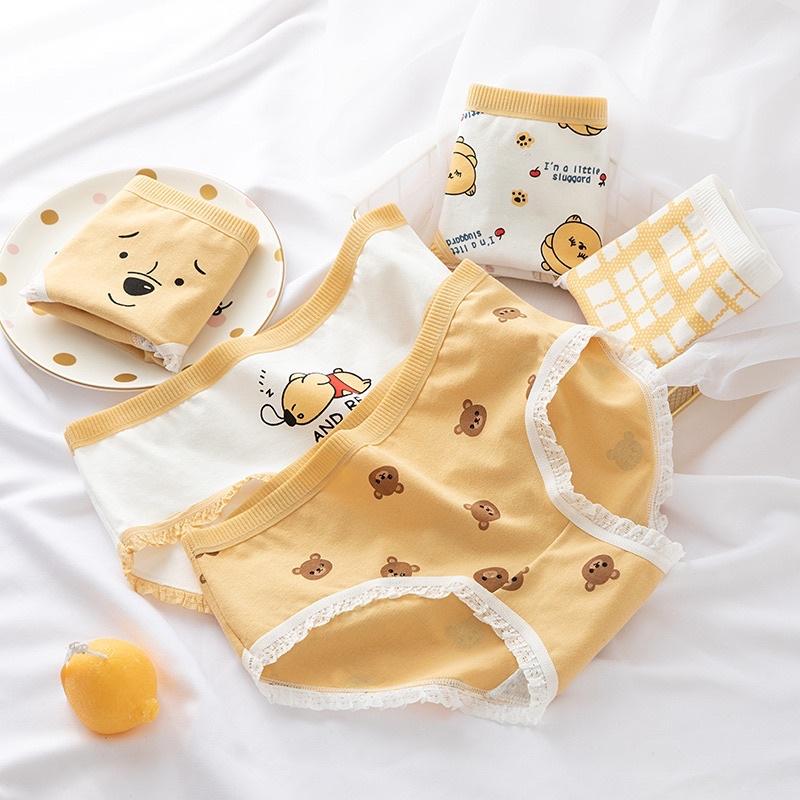 Quần Lót Nữ Cotton Nâng Mông Hình Gấu Cam siêu dễ thương QL01