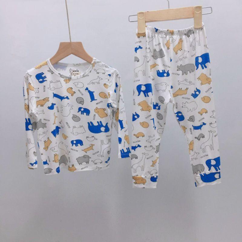 Bộ dài tay thun lạnh Bé Xíu Bexiu màu in hoạ tiết mềm mịn mát cho bé trai bé gái 5-19kg