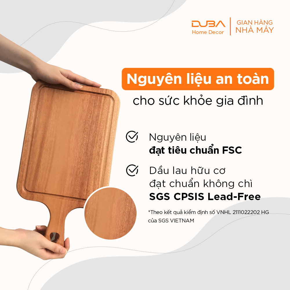 Thớt gỗ xà cừ có tay cầm, khay gỗ decor, thớt gỗ chữ nhật có rãnh màu tự nhiên chuẩn xuất khẩu - DUBA