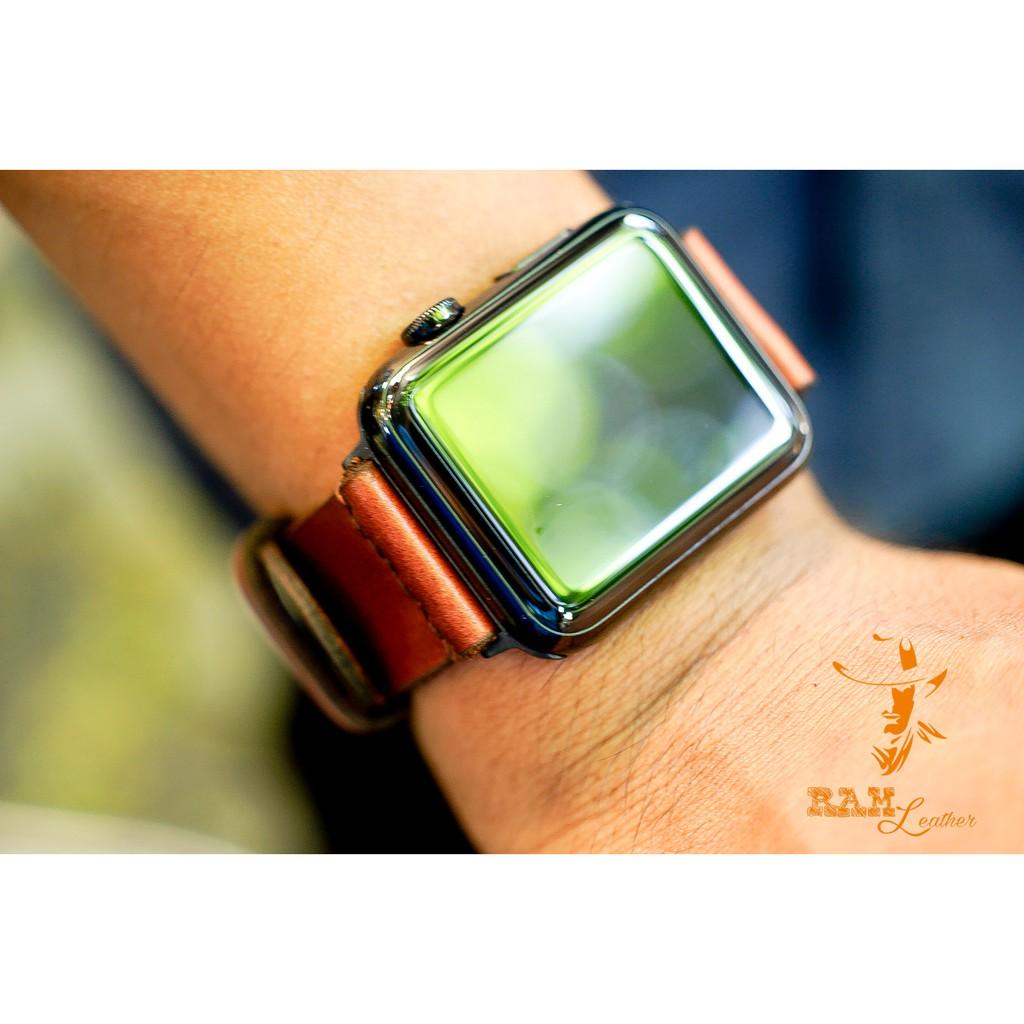DÂY APPLE WATCH DA BÒ NÂU ĐỎ – RAM SIMPLE 3-ĐỦ SIZE APPLE WATCH 38/40, 42/44