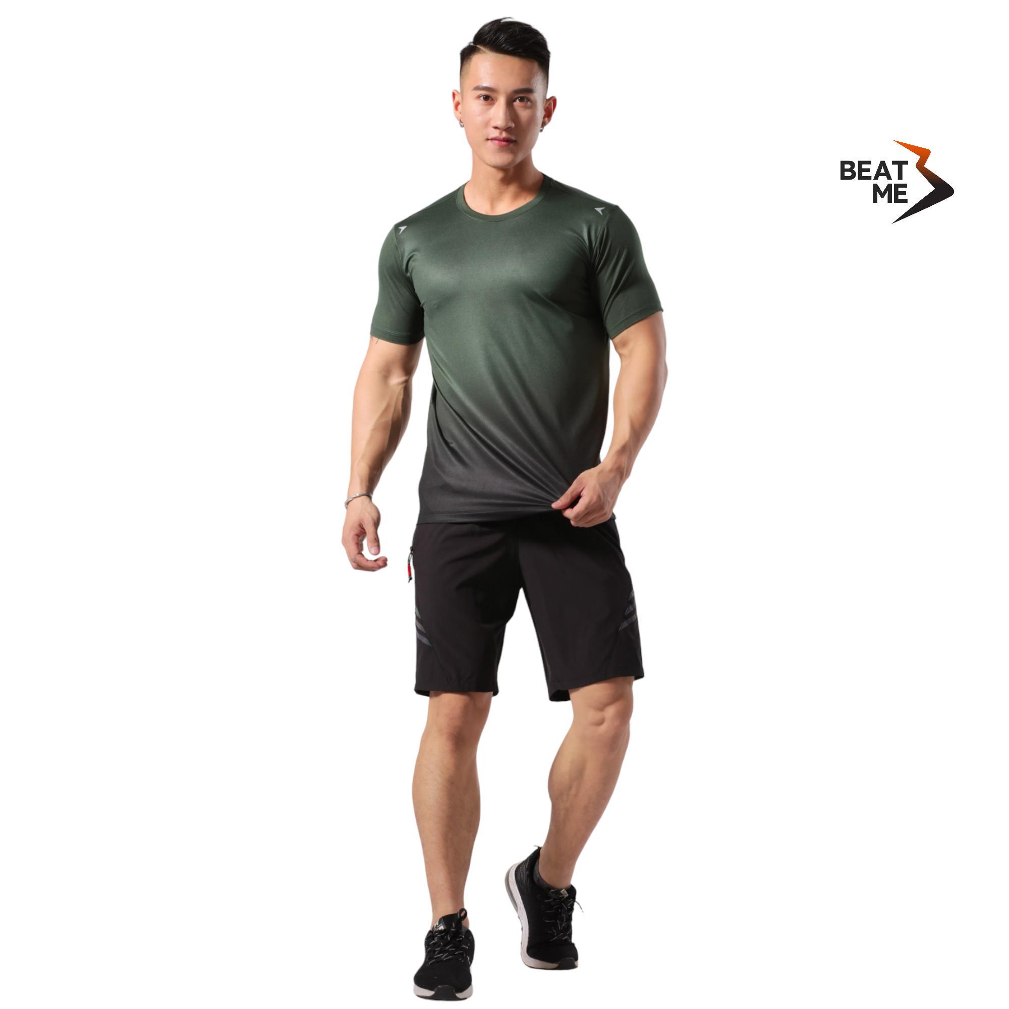 Áo Thun Nam Thể Thao Cổ Tròn Tập Gym Chạy Bộ Beatme Form Body Vái Siêu Mát Màu Xanh Rêu Ombre Thoải Mái Tập Luyện Mùa Hè