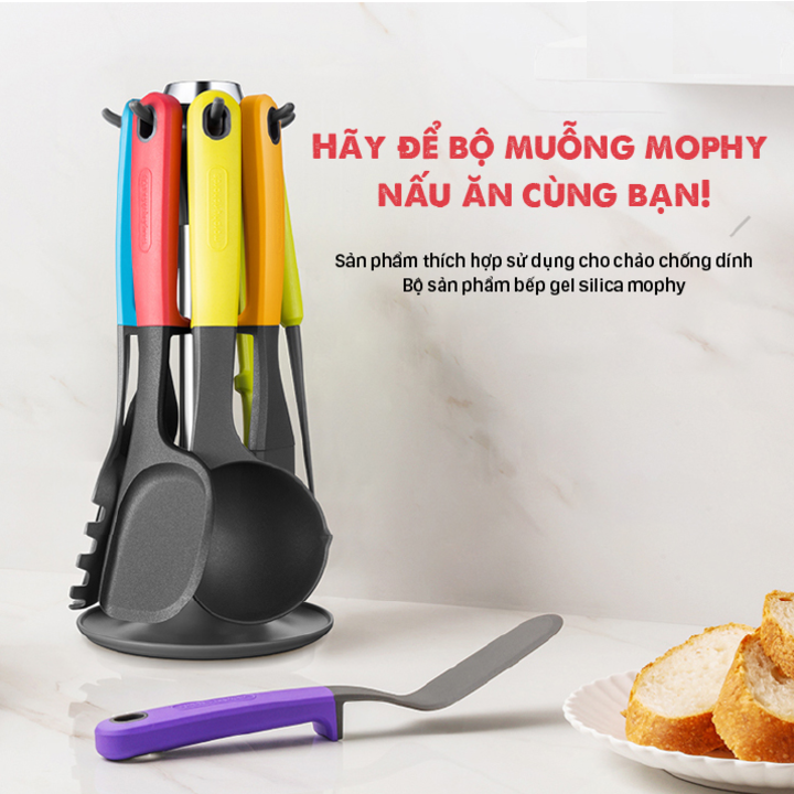 Bộ dụng cụ nấu bếp 7 món Morphy Richards RM1032, chất liệu silica gel và silicone chịu nhiệt cao, an toàn dễ vệ sinh