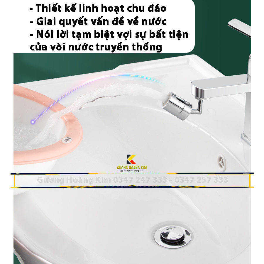 Đầu nới vòi nước xoay 720 độ lắp vòi nước chậu rửa bắt bồn rửa mặt lavabo với 2 chế độ nước chảy