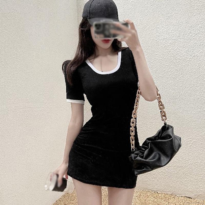 Đầm Thun Ngắn Tay Cổ Tròn Gợi Cảm Dành Cho Nữ