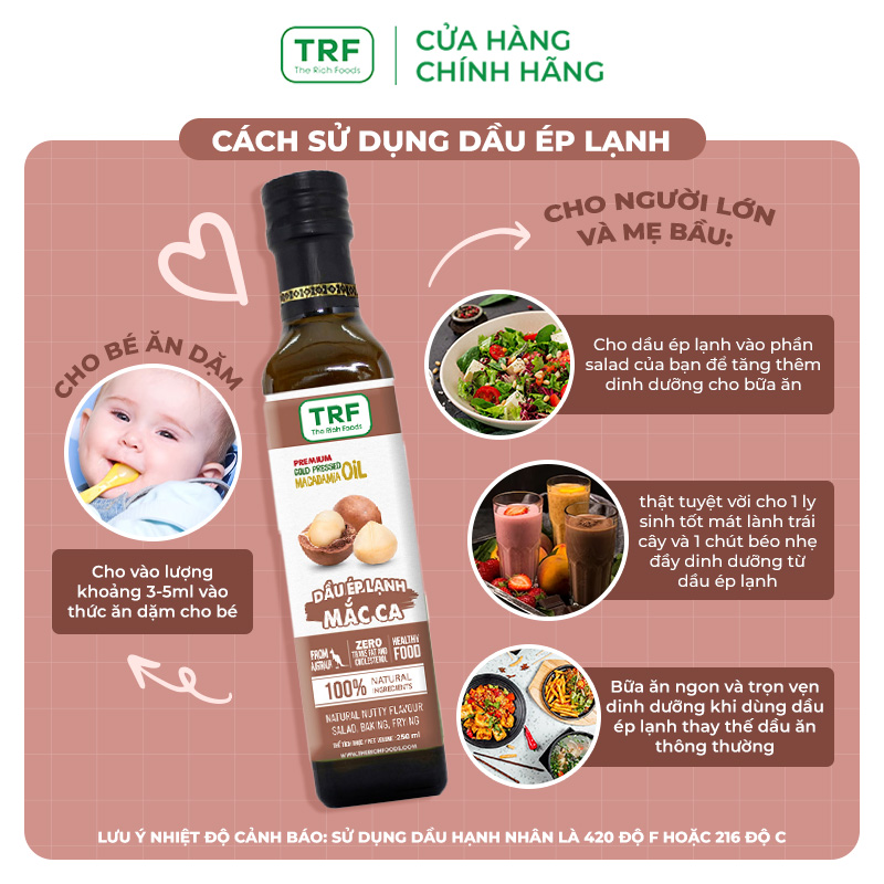 Dầu Ăn Ép Lạnh Hạt Macca Tự Nhiên Bổ Sung Vitamin The Rich Foods 250ml