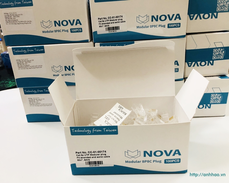 Đầu bấm mạng RJ45 cat5 NOVA CC-01-00174 chân mạ vàng cao cấp hàng nhập khẩu chính hãng