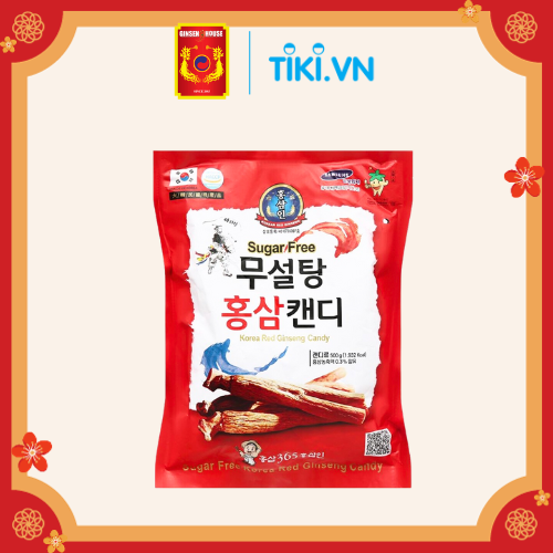 Kẹo Hồng Sâm Hàn Quốc Không Đường Ginseng House - Bịch đỏ 500g - Giảm Mệt Mỏi & Căng Thẳng
