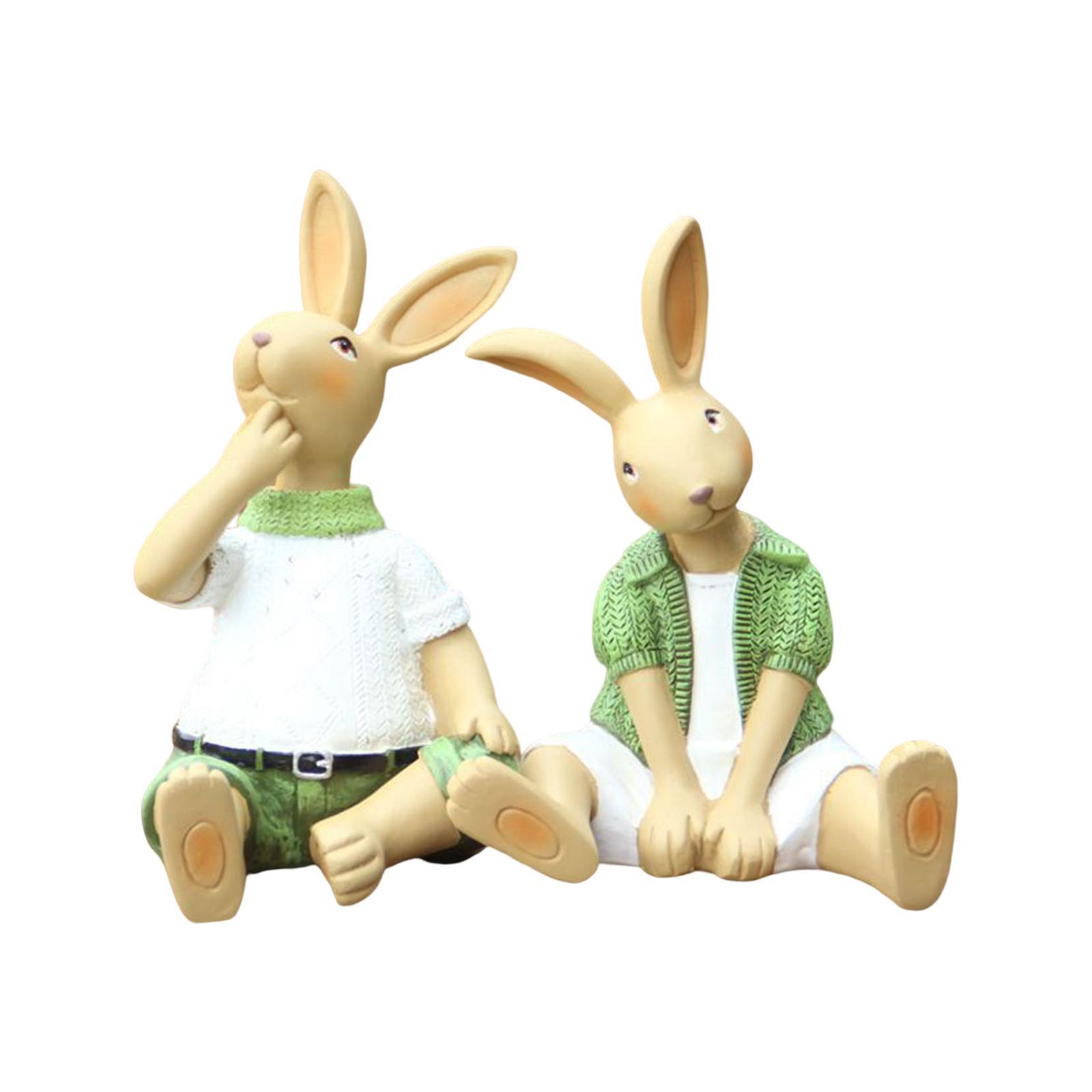 Easter Garden Statues Rabbit Resin Handmade for Home Tabletop Centerpiece