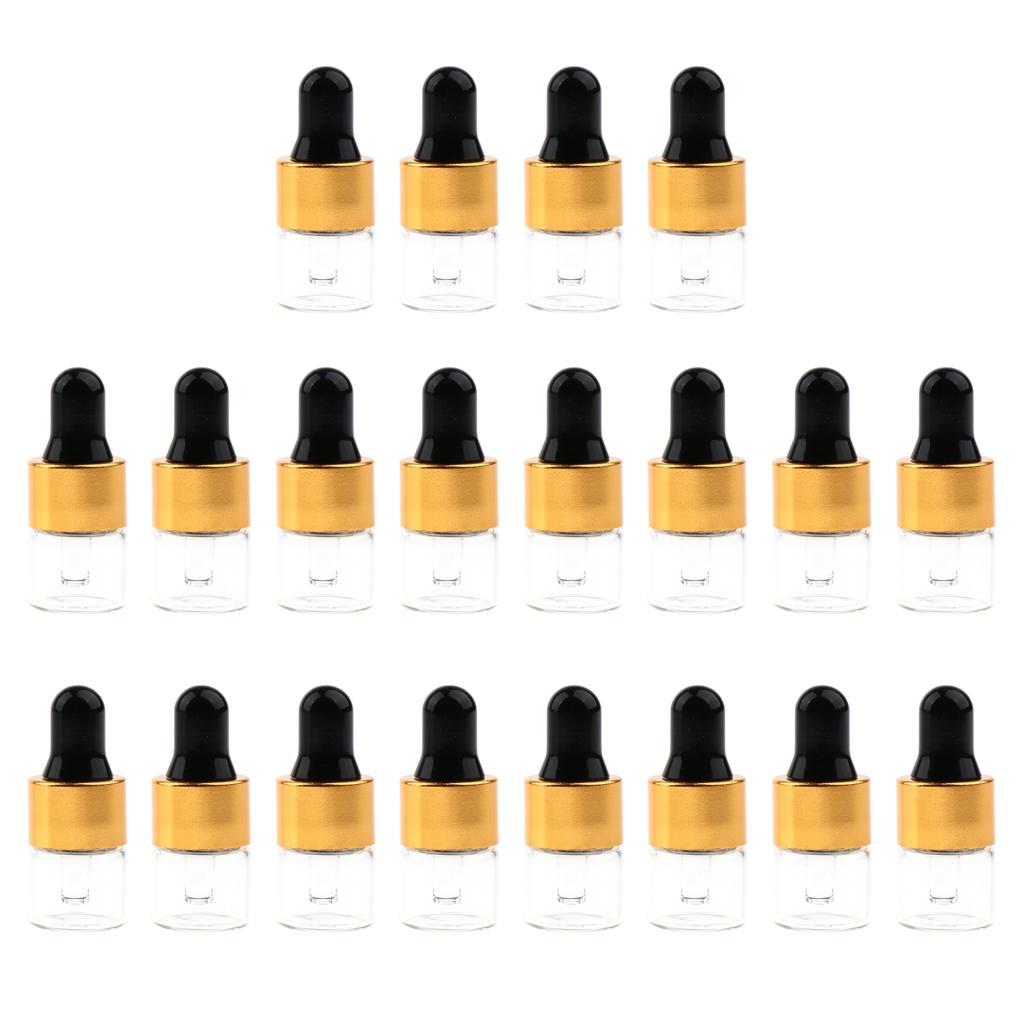 20 Pieces Travel Empty Glass Essential Oil Refillable Dropper Bottles 1 ML
