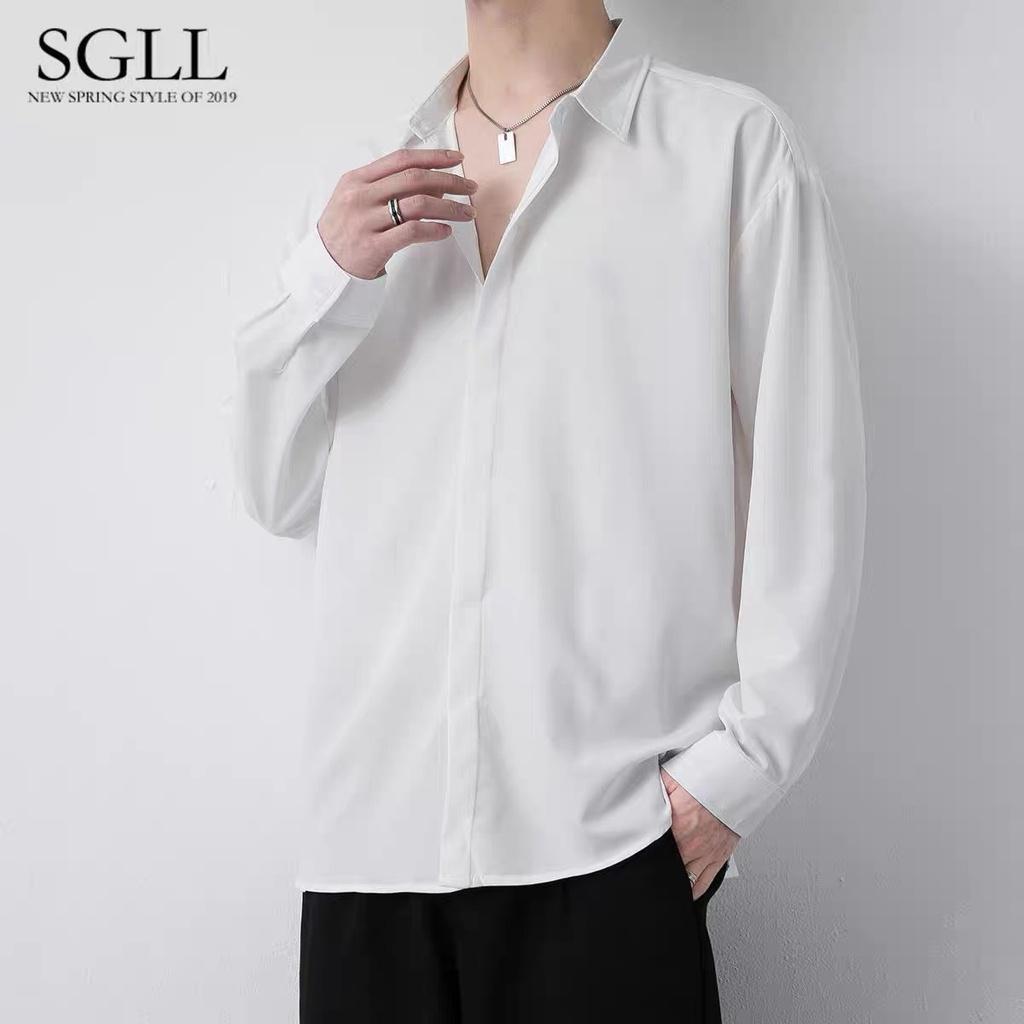 Áo sơ mi nam che nút tay dài vải cotton lụa mềm mượt mặc mát sơ mi Unisex fom rộng nam nữ mẫu mới ẩn nút tay dài mã 26