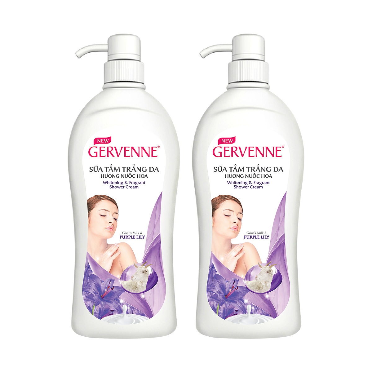 Gervenne Combo 2 Sữa tắm Trắng da Hương nước hoa Purple Lily (450gr/chai)