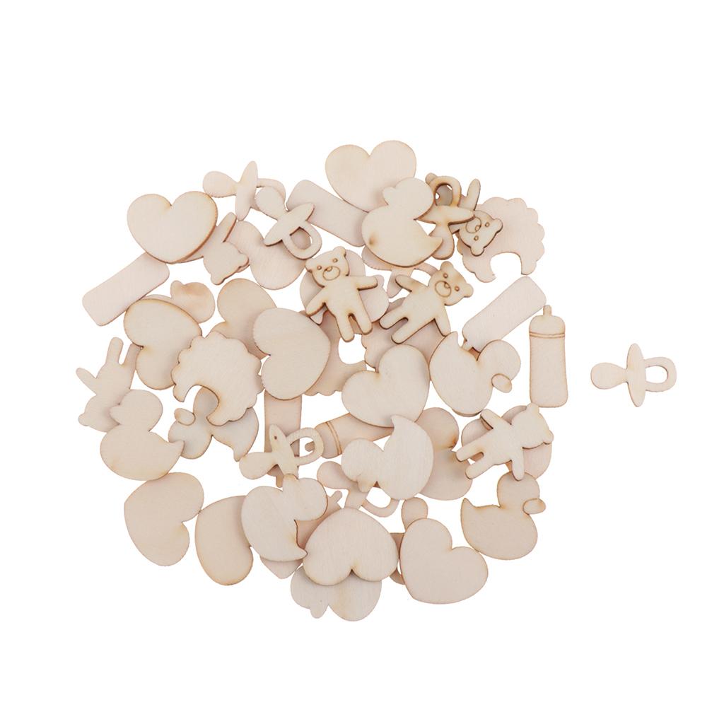 100 Pieces Unfinished Wood Cutouts Wooden Embellishments Party Favor Decor