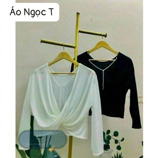 Áo Thun Nữ Tay Dài Hạt Ngọc Chữ T Chuẩn Đẹp/ Áo kiểu hạt ngọc sau lưng Cun Fashion AT040