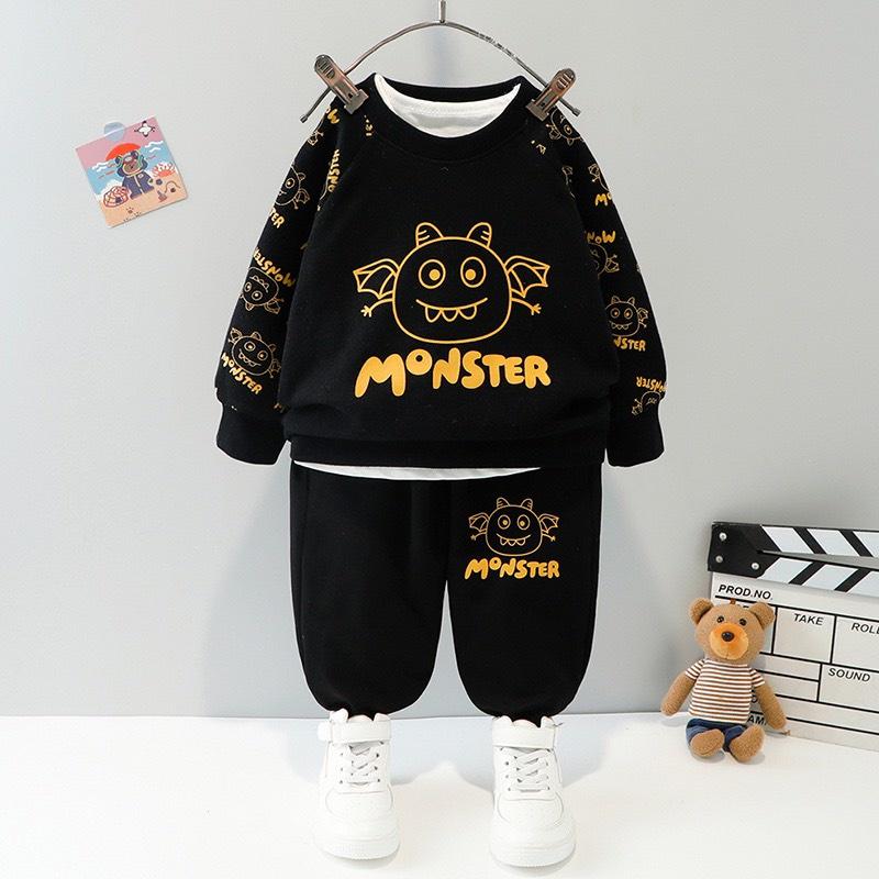 Bộ Nỉ Dài Tay Thu Đông Cho Bé In Hình Monter Cực Hot Cho Bé Từ 7-17kg - SUMO KIDS