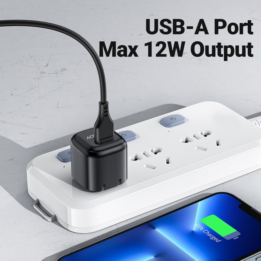 Adapter Sạc Acefast 12W 1 Cổng USB A Chuôi Tròn EU DA1 - Hàng Chính Hãng