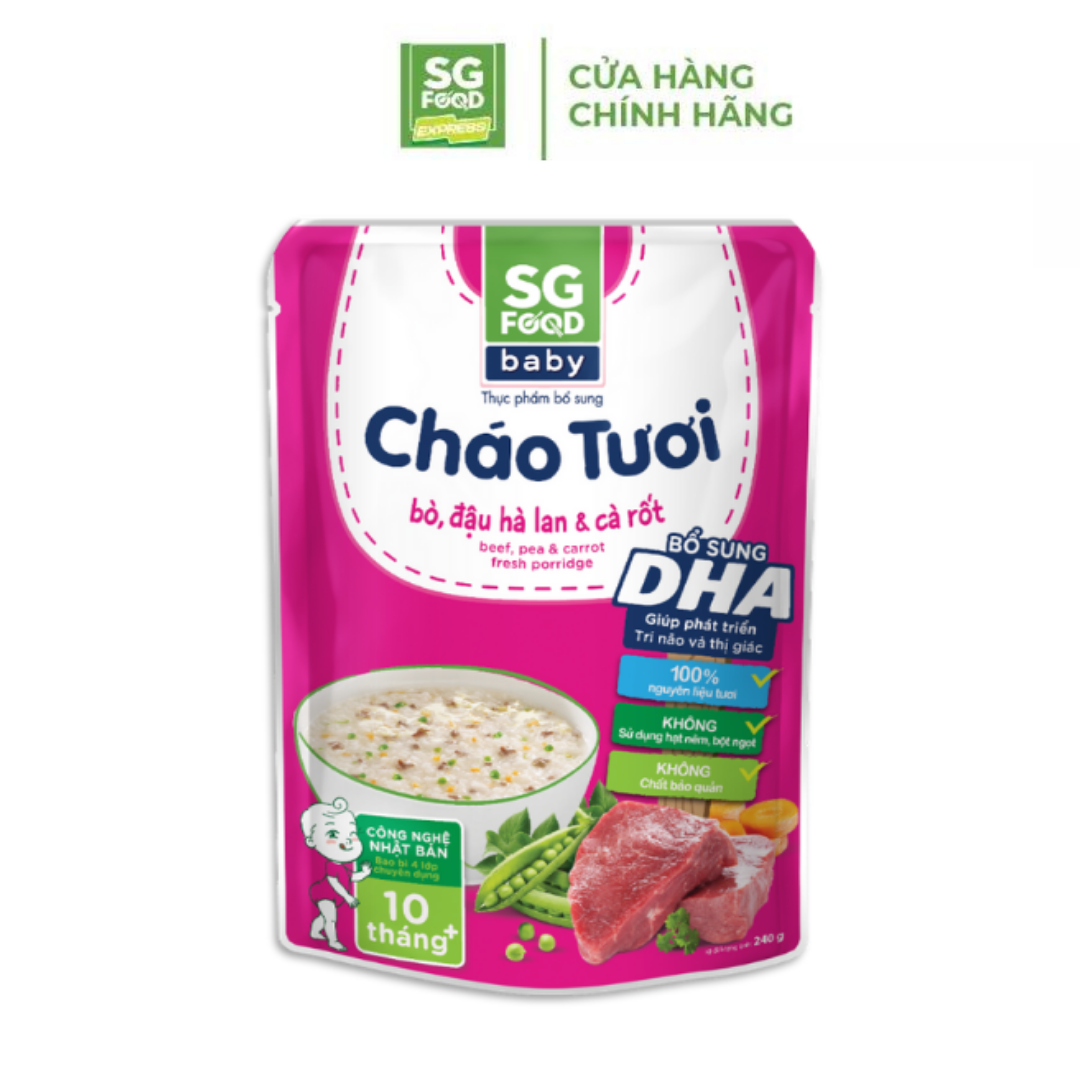 Combo 3 Cháo Tươi Baby SG Food 240G (Thịt Bằm, Bò, Cá Hồi)