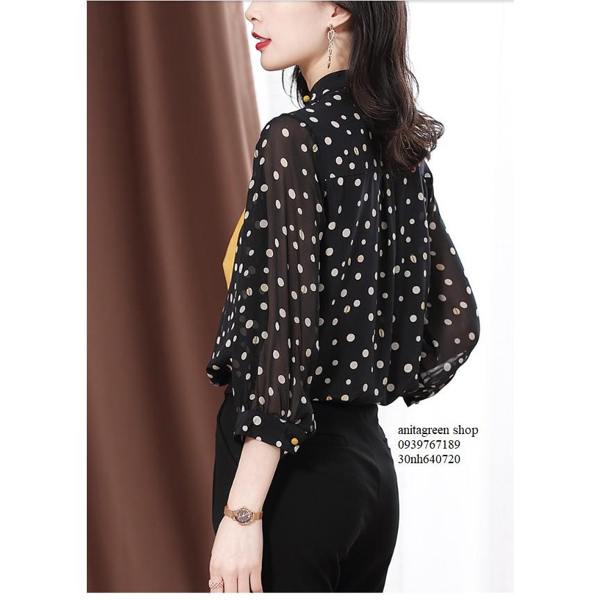 Tk640720-SƠ MI NỮ CHẤM BI THẮT NƠ