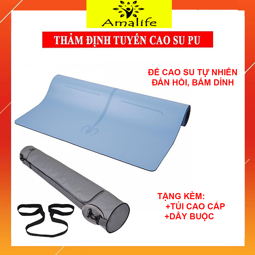 [Xanh Dương] Thảm Tập Yoga Định Tuyến Bằng Da PU Hãng Amalife Tập Gym Cao Cấp Tặng Túi Đựng Và Dây Buộc