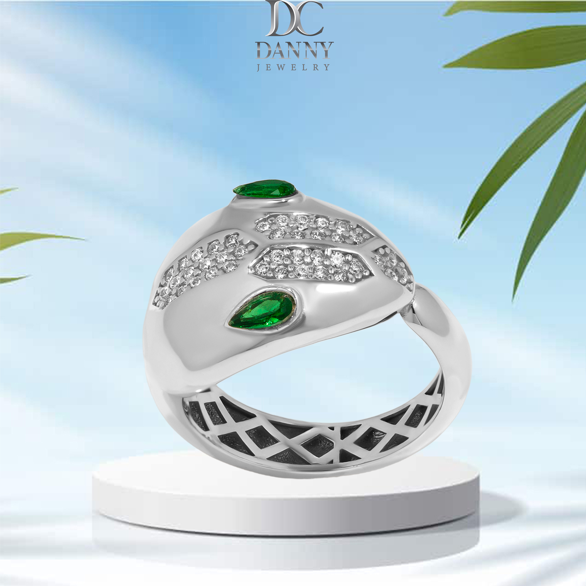 Nhẫn Danny Jewelry Bạc Thổ Nhĩ Kỳ Xi Rhodium Đính Đá CZ &amp; Đá Zircon Biểu Tượng Rắn N0006TNK (Free Size)