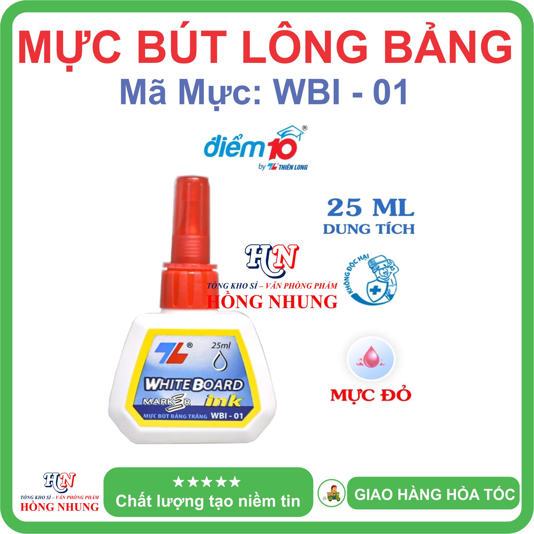 [SÉT] COMBO Lốc 6 Lọ Mực Bút lông bảng WBI-01, Mực tươi sáng, không độc hại