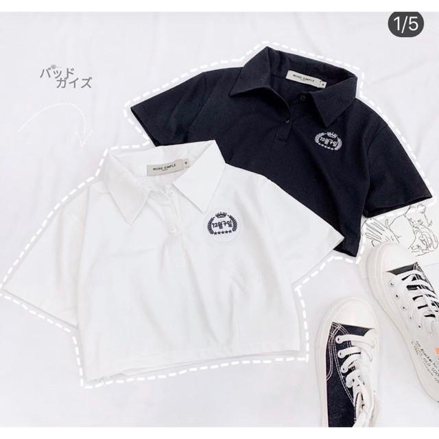 Áo croptop pholo thêu chữ hàn uzzang cực cute N