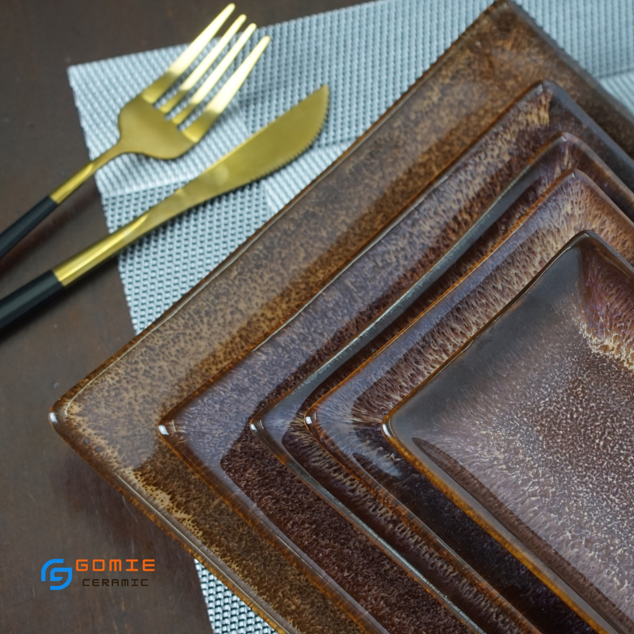 Khay chữ nhật chuyên dùng cho nhà hàng - men gấm nâu tuyết hỏa biến đẳng cấp ,sang trọng,sản phẩm by Gomie Ceramic