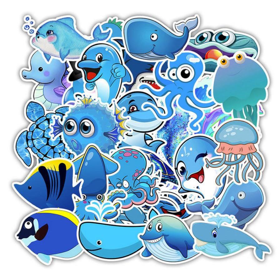 Sticker dán cao cấp SINH VẬT BIỂN Cực COOL ms#62