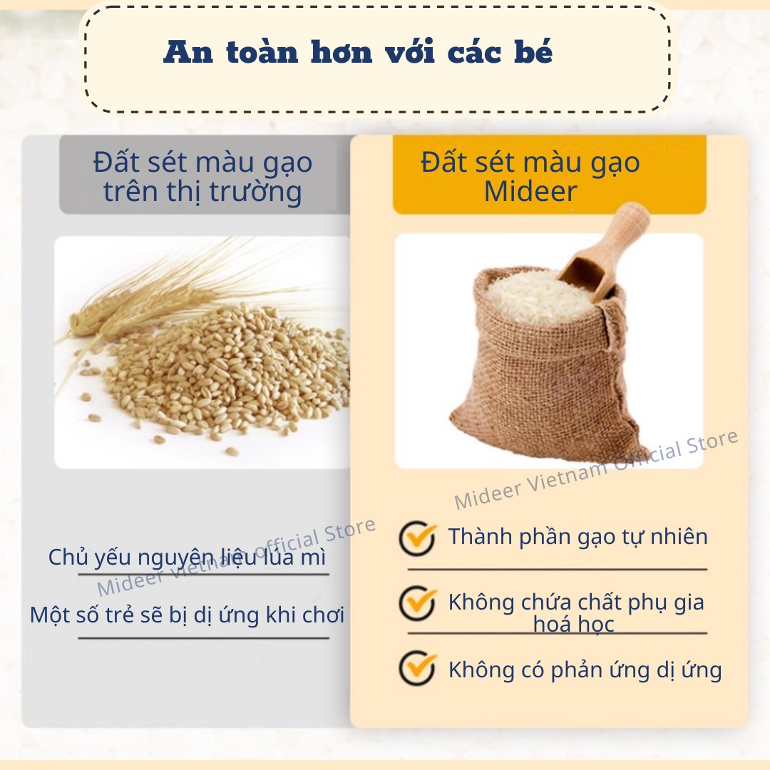 Đất sét, Đất nặn an toàn không dính tay cho bé Mideer Rice Colour Clay, đất sét 12, 6 màu xốp không dính tay