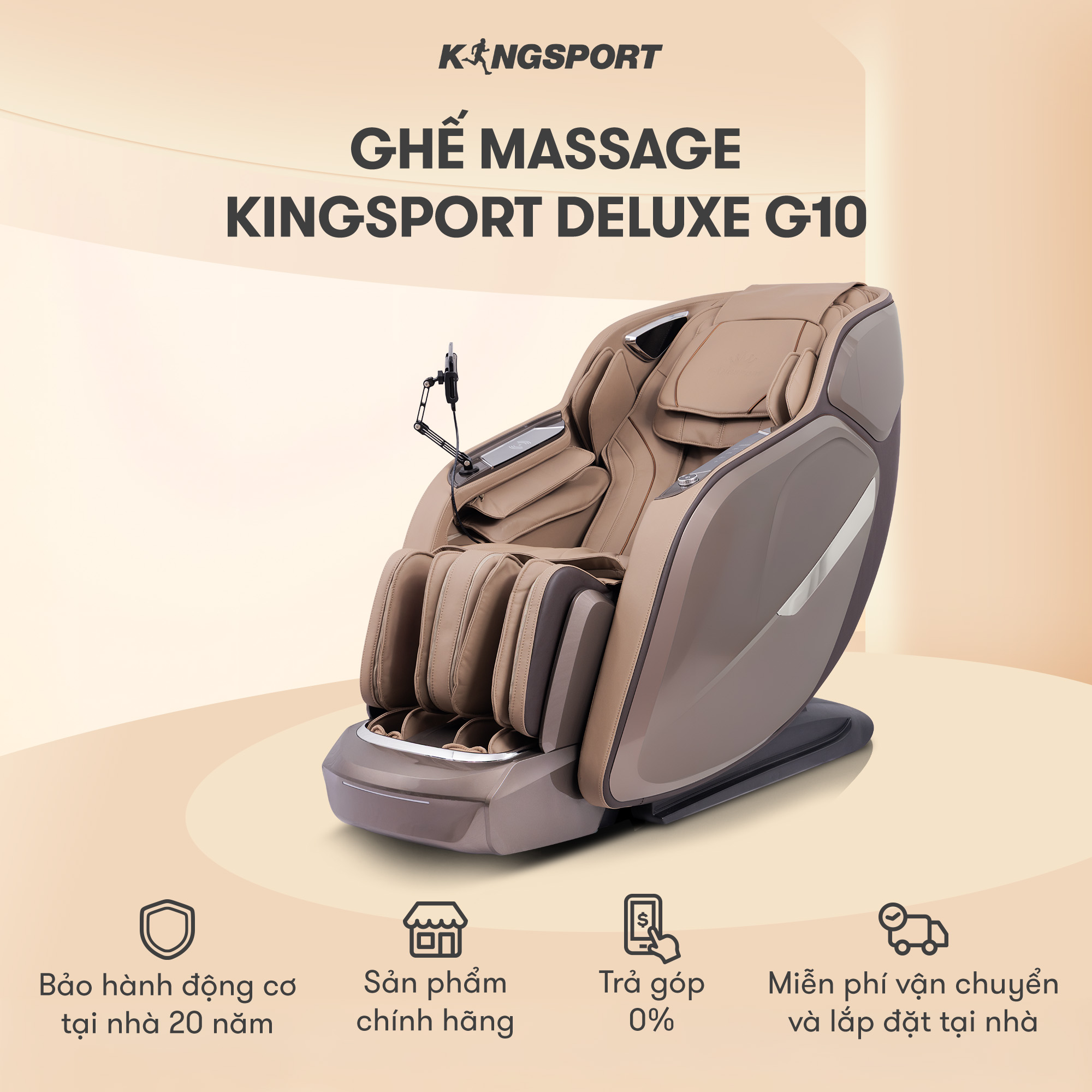 [Miễn phí lắp đặt] Ghế Massage KINGSPORT Deluxe G10 Công Nghệ Sóng Âm Kingsonic, 30 Bài Tập Chuyên Nghiệp
