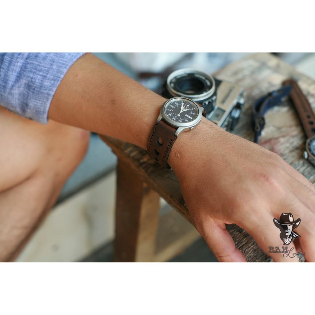 Dây da bò 18 chuyên dùng cho seiko 5 quân đội  và Orient SK