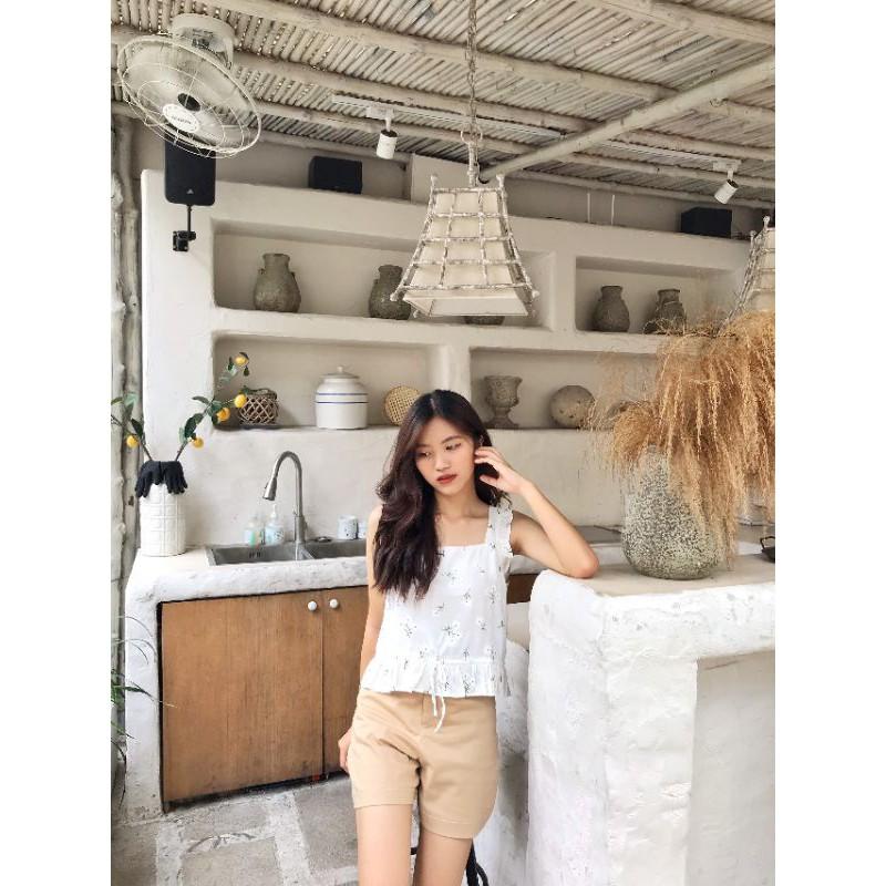 Áo dây bản to hoa nhí croptop cột nơ Áo kiểu nữ Vintage Freesize Ulzzang