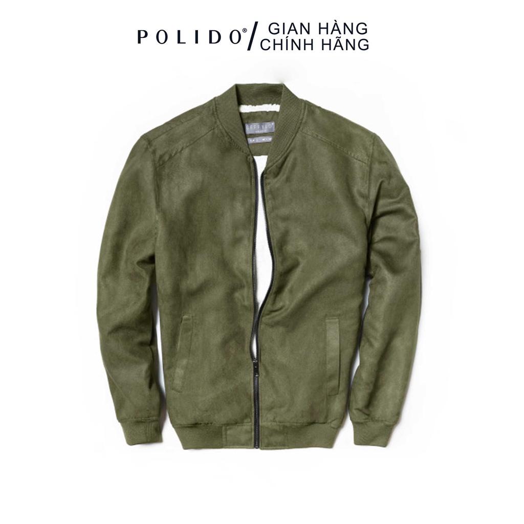 Áo Khoác Nam Bomber Chất Da Lộn Màu Xanh Rêu Lót Lông Bên Trong CEFFYLO Ấm Áp Lịch Sự