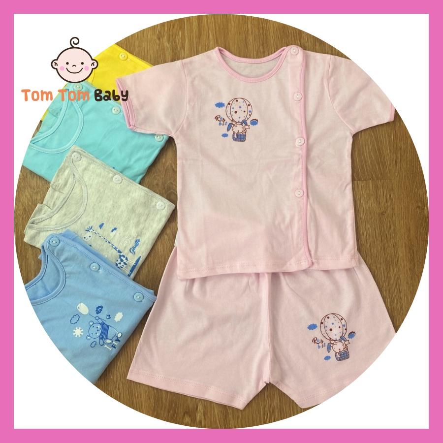 Set 5 bộ quần áo trẻ em sơ sinh Thái Hà Thịnh - Mẫu Tay Ngắn Cài Nút Lệch Màu - Size 1-3 cho bé sơ sinh - 9kg