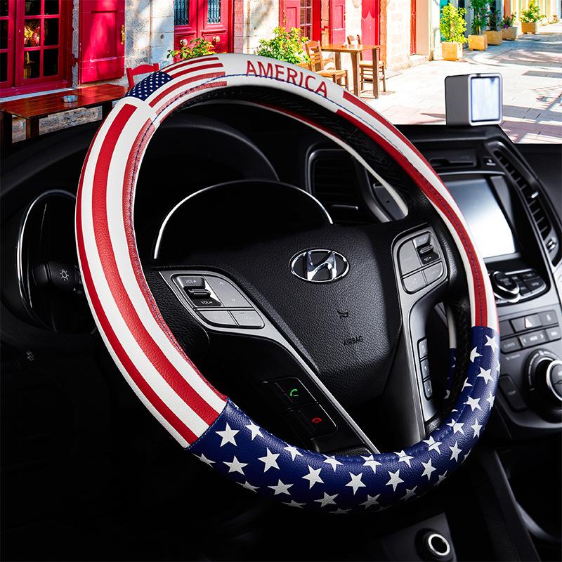 Phong cách mới nhất dễ thương nữ mùa hè da in tay cầm Bộ tràng hoa D-loại bốn mùa phim hoạt hình phổ quát bọc vô lăng ô tô
