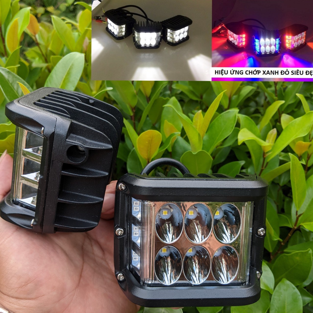 Đèn X6 Pro 45W 2in1 trợ sáng kèm chớp nháy xanh đỏ 6 led lắp các loại xe máy ô tô mẫu mới hàng vip