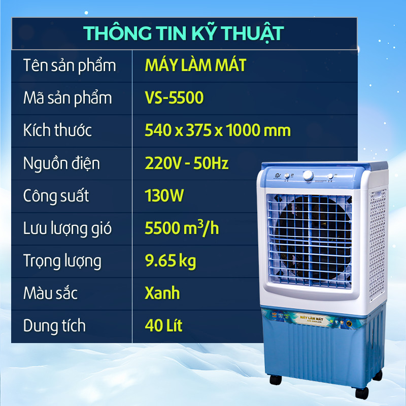 Quạt Làm Mát Bằng Hơi Nước Việt Star Quốc Tế VS-5500, Dung Tích 40L, Công Suất 130W - Hàng Chính Hãng