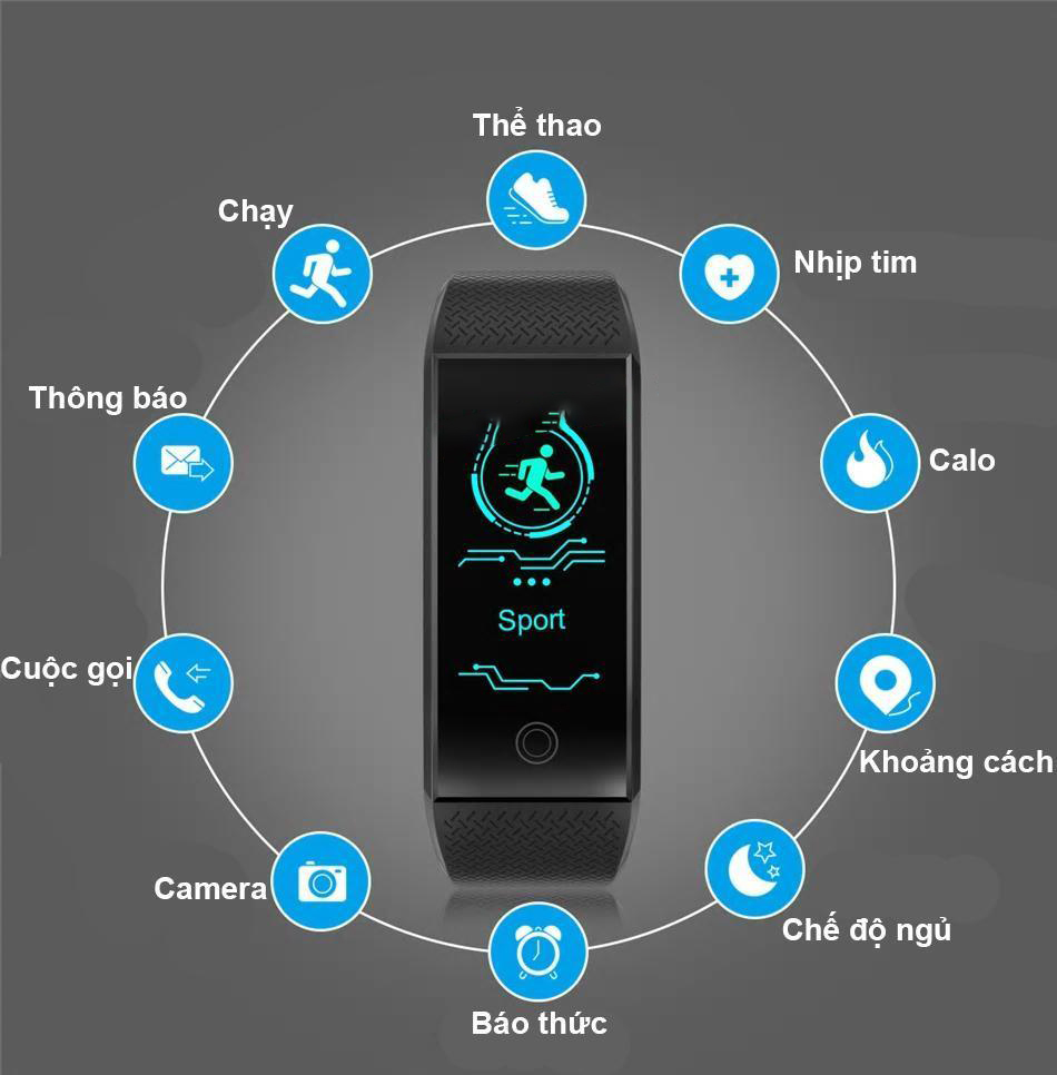 Vòng đeo tay thông minh Đo Nhịp Tim kết nối Bluetooth , Chống Nước , Thể Thao ,Theo Dõi Sức khỏe,Theo dõi vận động - Đen