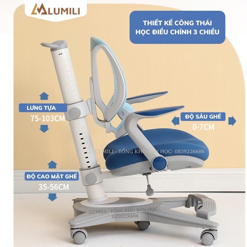 Ghế chống gù cao cấp Lumili DS2 ghế công thái học thông minh điều chỉnh nâng hạ 3 chiều tặng bọc ghế