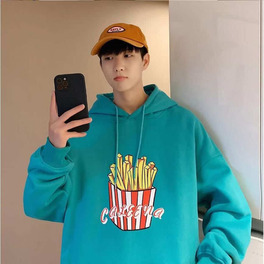Áo Hoodie Tay Dài Dáng Rộng In Họa Tiết Khoai Tây Chiên Hoạt Hình Size M-3XL Dành Cho Nam