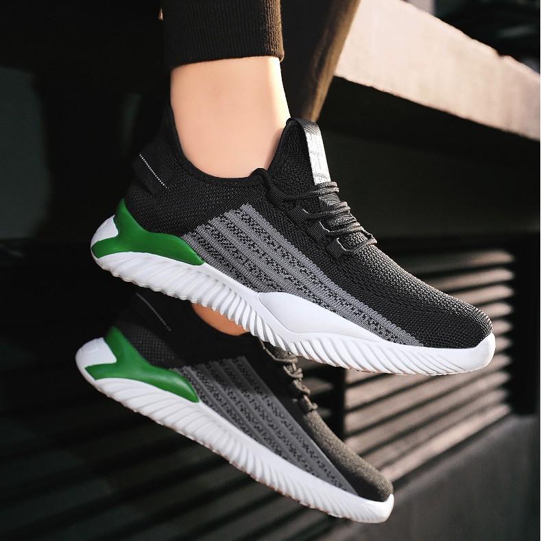 Giày Thể Thao Nam , Giày Sneaker Nam W61 Dệt Kim Cao Cấp Êm Chân Thoáng Khí Màu Đen Trắng Thiết Kế Nổi Bật