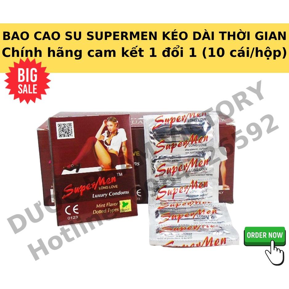 Bao cao su Supermen Gai Chấm Kéo Dài Thời Gian, chính hãng 100% (10 cái/hộp)