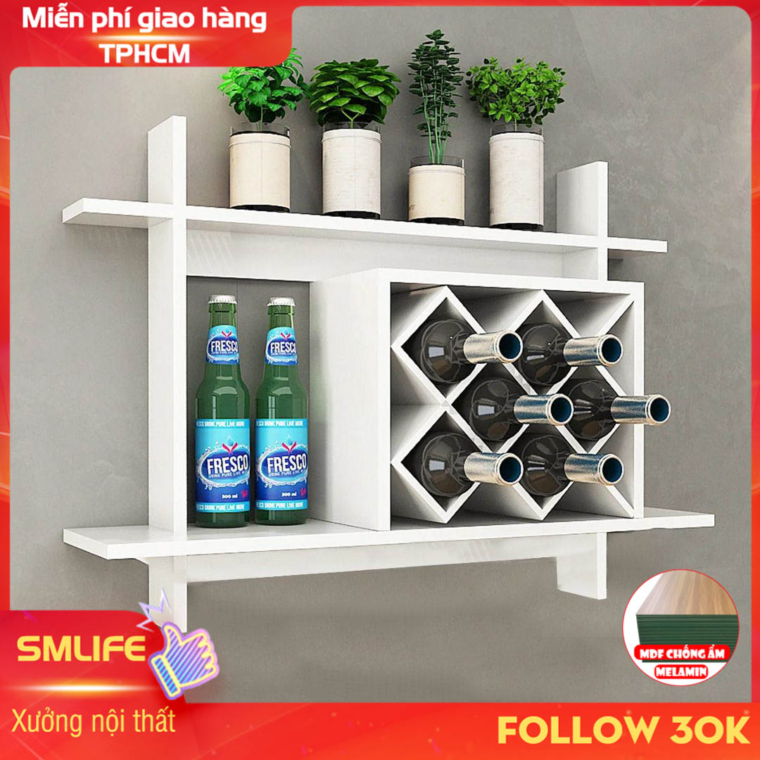 Kệ rượu gỗ hiện đại SMLIFE Adina | Gỗ MDF dày 17mm chống ẩm | D80xR23xC60cm