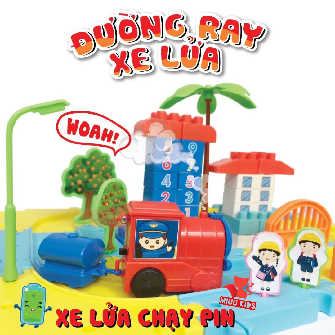 Đồ Chơi Lắp Ráp Đường Ray 45 Chi Tiết Kèm Xe Lửa Chạy Pin Bằng Nhựa Cao cấp